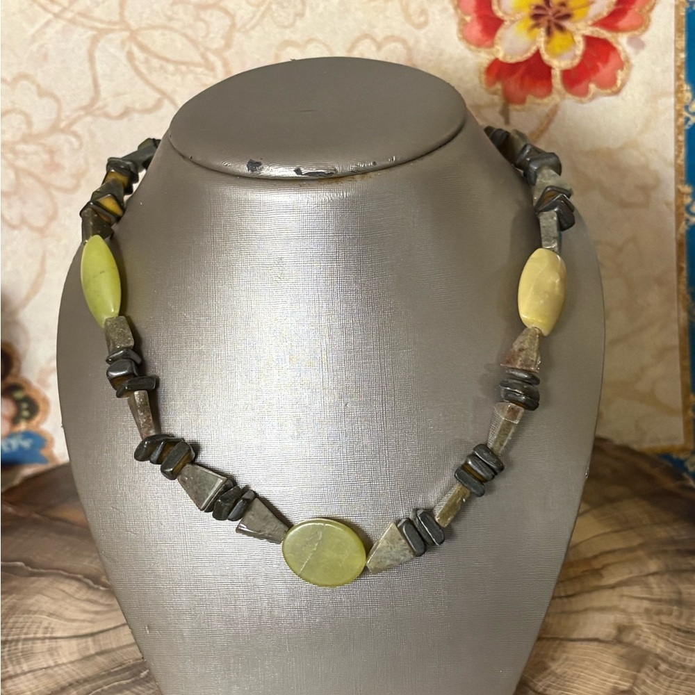 Moss Agate/ Green Jasper Natural Stone Beaded Necklace